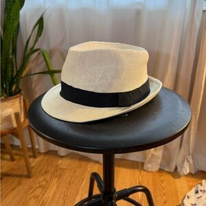 Stylish Cream Fedora with Black Band